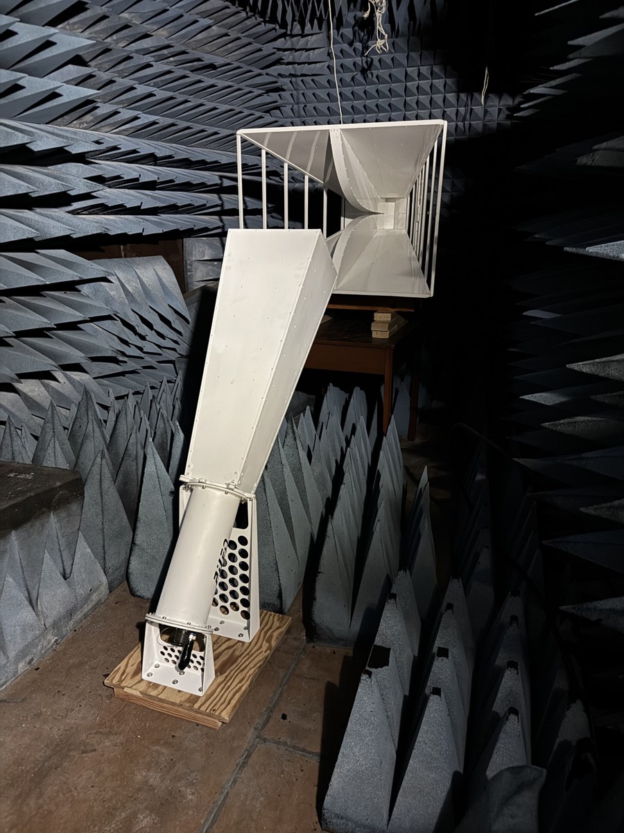 An ERIN camera inside an RF test chamber lined with radio-absorbing material