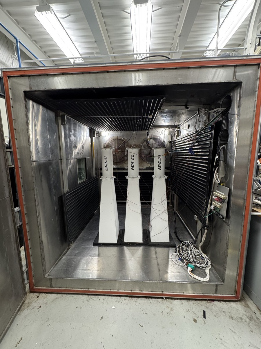 Three ERIN cameras mounted inside an environmental test chamber